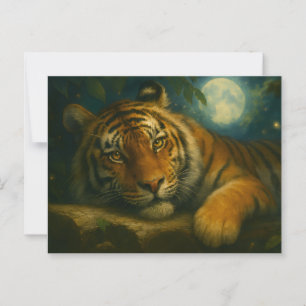 Waterverf tijger rust in het nachtbos briefkaart