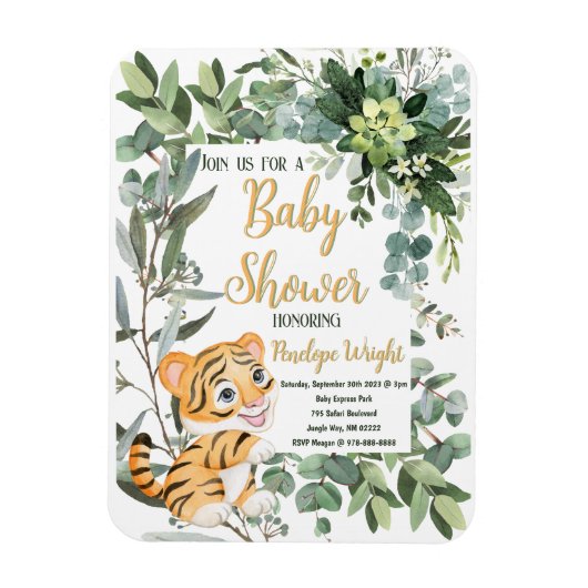 Waterverf Tijger Safari Oerwoud Leaf Baby shower Magneet (Verticaal)