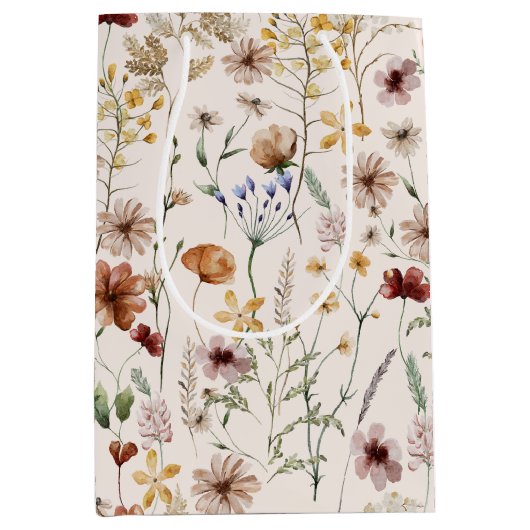 Waterverf Tiny Bloom Boho Bloempatroon Medium Cadeauzakje (Voorkant)