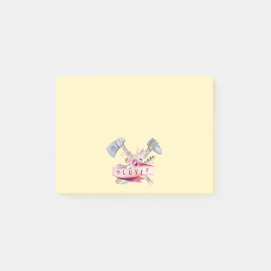 Waterverf Tomahawk Hammer en Flowers Design Post-it® Notes (Voorkant)