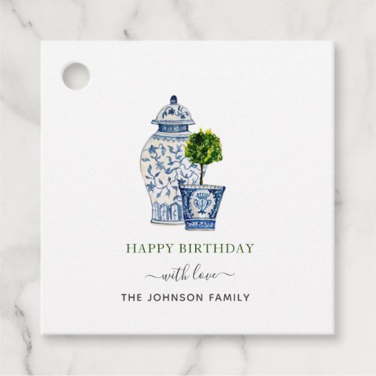 Waterverf Topiaries & Ginger Pot Gefeliciteerd Bedankjes Labels (Voorkant)