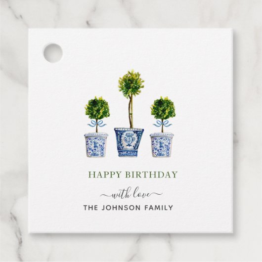 Waterverf topiaries Happy Birthday gift labels (Voorkant)