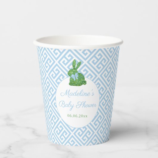 Waterverf Topiary Konijn Baby Jongen Douche Party Papieren Bekers (Voorkant)