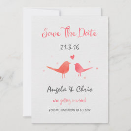 Waterverf Tortelduifjes Bewaar de datum Save The Date