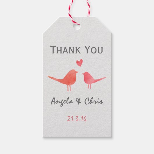 Waterverf Tortelduifjes Bruiloft Cadeaulabel (Voorkant)