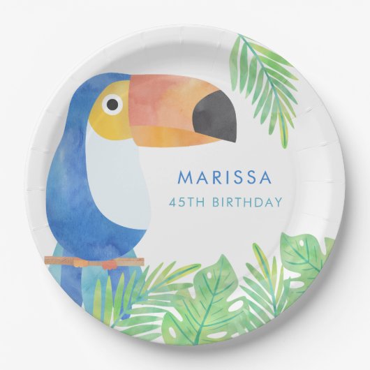 WATERVERF TOUCAN VERJAARDAG PAPIEREN BORDJE (Voorkant)