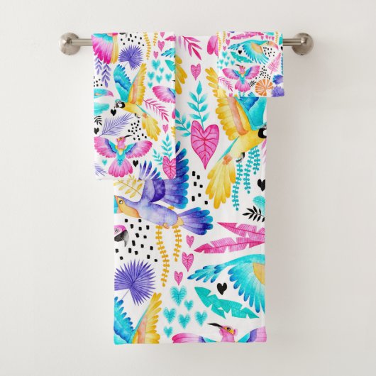 Waterverf Toucans, Maccaws en kolibrie Oerwoud Bad Handdoek (Insitu)