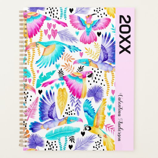 Waterverf Toucans, Maccaws + Kolibrie Tropisch Planner (Voorkant)