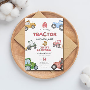 Waterverf tractor 6e verjaardag kaart