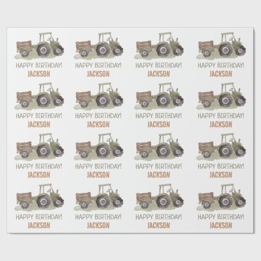 Waterverf Tractor Boerderij 1e verjaardag Cadeaupapier (Vlak)