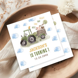 Waterverf Tractor Boerderij 1e verjaardag Servet