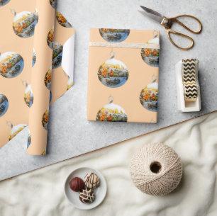 Waterverf traditionele winterperzik cadeaupapier