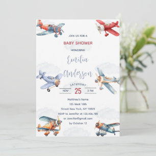 Waterverf Travel Airplane Clouds Baby shower Kaart