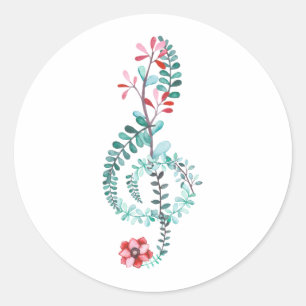 Waterverf Treble Clef Music Gift Band Orchestra Ronde Sticker