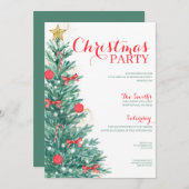 Waterverf Tree Kerstfeest Elegante Uitnodiging (Voorkant / Achterkant)