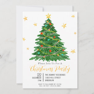 Waterverf Tree Vrolijk kerstfeest uitnodiging