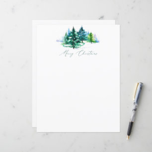 Waterverf Trees Kerst briefpapier