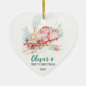 Waterverf trein aangepaste eerste kerst keramisch ornament (Voorkant)