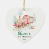 Waterverf trein aangepaste eerste kerst keramisch ornament (Achterkant)