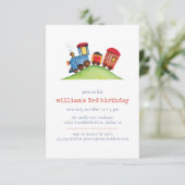 Waterverf Trein Rood Blauw Pastel Verjaardag Kaart (Staand voorkant)