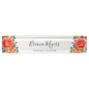 Waterverf Trendy Modern Floral Oranje Business Naambordje