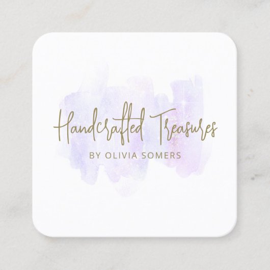 Waterverf Trendy Script Lavender Vierkante Visitekaartje (Voorkant)