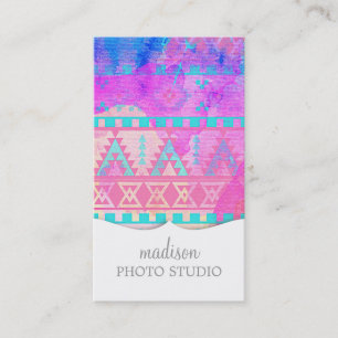 Waterverf Tribal Aztec Roze en Aqua Patroon Visitekaartje
