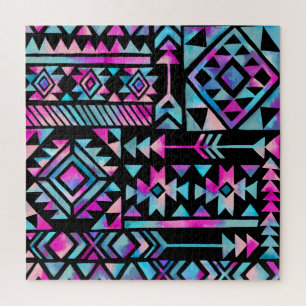 Waterverf tribale motieven, etnisch behang. legpuzzel