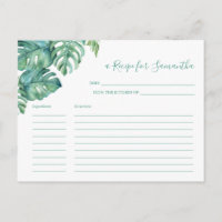 Waterverf Tropica Monstera Palm Leaf Recipcard