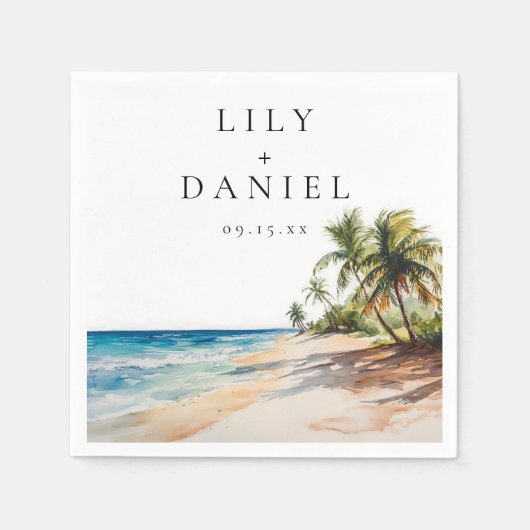Waterverf Tropical Beach Bestemming Bruiloft Servet (Voorkant)