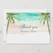 Waterverf Tropical Beach en Palm Trees Bruiloft Bedankkaart (Voorkant)