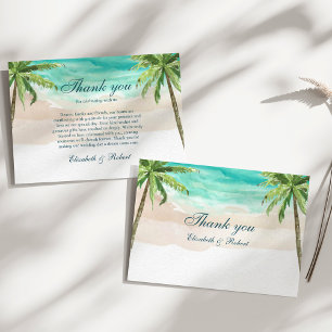 Waterverf Tropical Beach en Palm Trees Bruiloft Bedankkaart