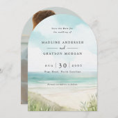 Waterverf Tropical Beach Foto Bewaar de datum Kaart (Voorkant / Achterkant)