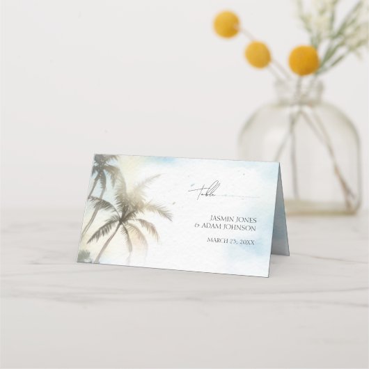 Waterverf Tropical Beach Palm Trees Bruiloft (Voorkant)