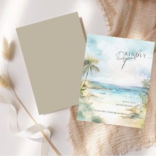 Waterverf Tropical Beach Palm Trees Bruiloft RSVP Kaartje