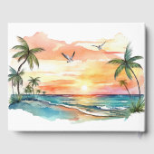 Waterverf Tropical Beach Sunset Bruiloft Gastenboek (Achterkant)