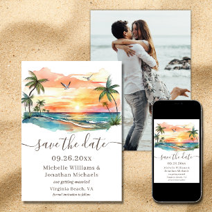 Waterverf Tropical Beach Sunset Foto Bruiloft Save The Date