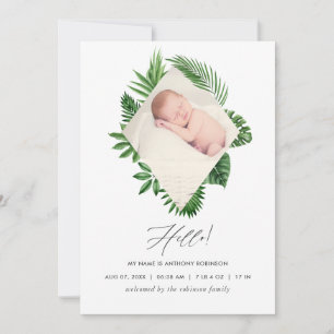 Waterverf Tropical Birth Announding Photo Card Aankondiging