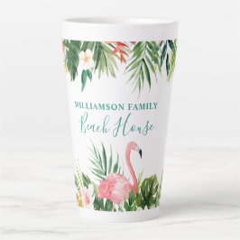 Waterverf Tropical Floral Beach House Blauwgroen g Latte Mok