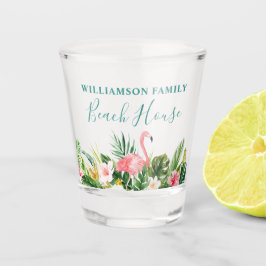 Waterverf Tropical Floral Beach House Familienaam Shot Glas