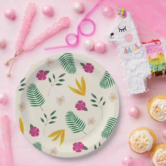 Waterverf Tropical Flower Beach Kustbruiloft Papieren Bordje (Feest)