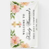Waterverf Tropical Flowers First Holy Communion Spandoek (Verticaal)