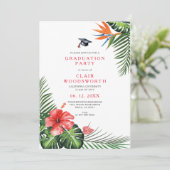 Waterverf Tropical Flowers Green Afstuderen Kaart (Staand voorkant)