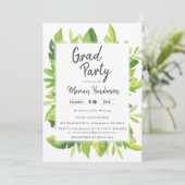 Waterverf Tropical Graduation Party Invitation Kaart (Staand voorkant)