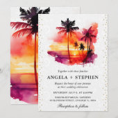 Waterverf Tropical Island Zonsondergang Bruiloft Kaart (Voorkant / Achterkant)