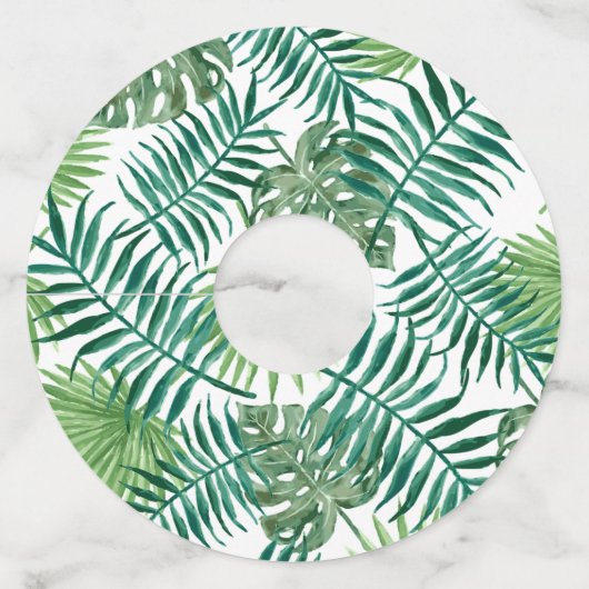 Waterverf Tropical Leaves Bruiloft Wijnglas Labels (Voorkant)