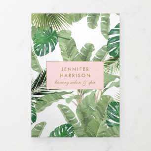 Waterverf Tropical Leaves Pattern Salon Brochure Drieluik Kaart