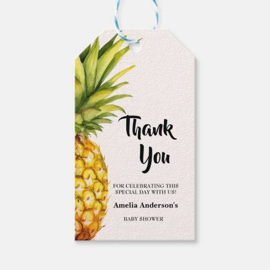 Waterverf Tropical Pineapple Baby shower Cadeaulabel (Voorkant)