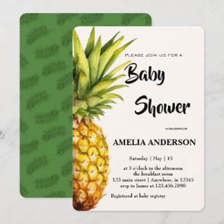Waterverf Tropical Pineapple Baby shower Kaart
