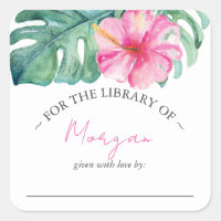 Waterverf Tropical Pink Flower Bookplate
